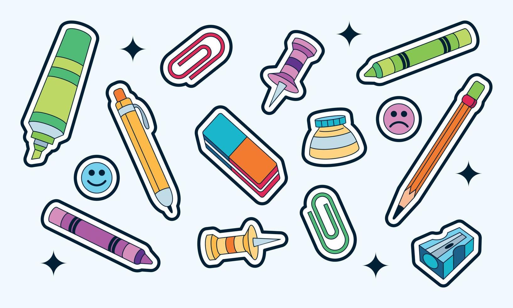 Stickers with school supplies collection. Back to school vector