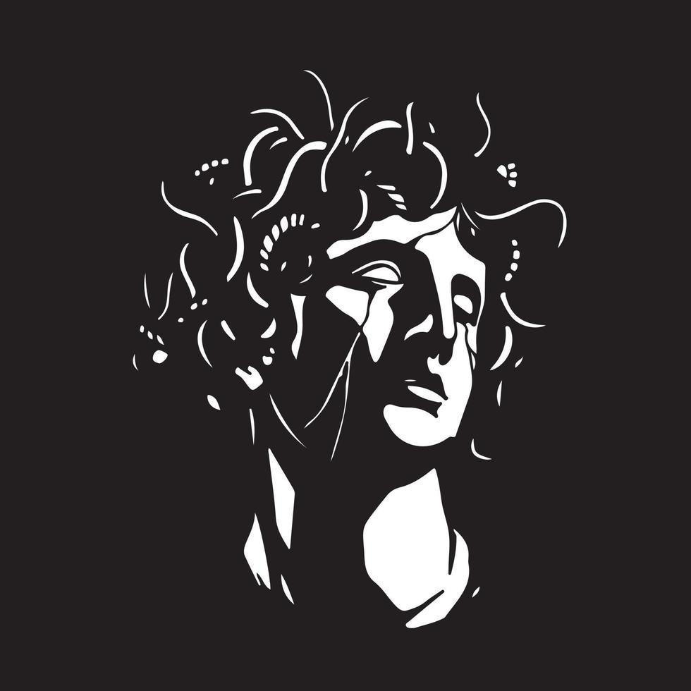 Art objects for the exhibition of classical and contemporary painting, sculpture and music. Hand illustrations, plaster bust, statues and abstract shapes, spots and lines. Drawings for poster vector