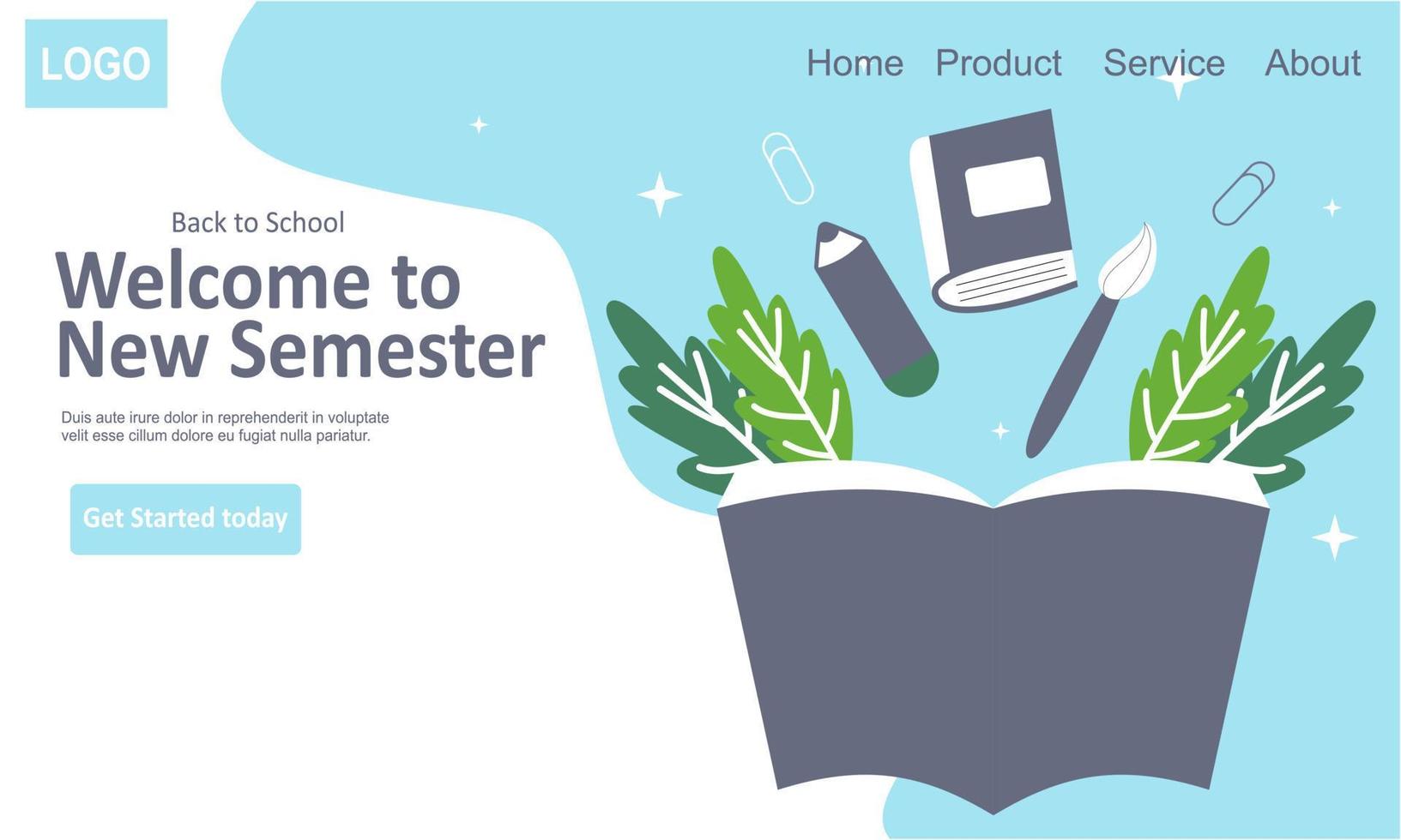Back to school banner template landing page vector