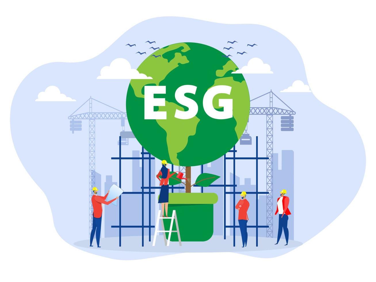 concepto de problema ecológico o esg empresarial, fuentes de energía de inversión empresarial. preservando los recursos del planeta. ilustración de vector plano moderno de dibujos animados