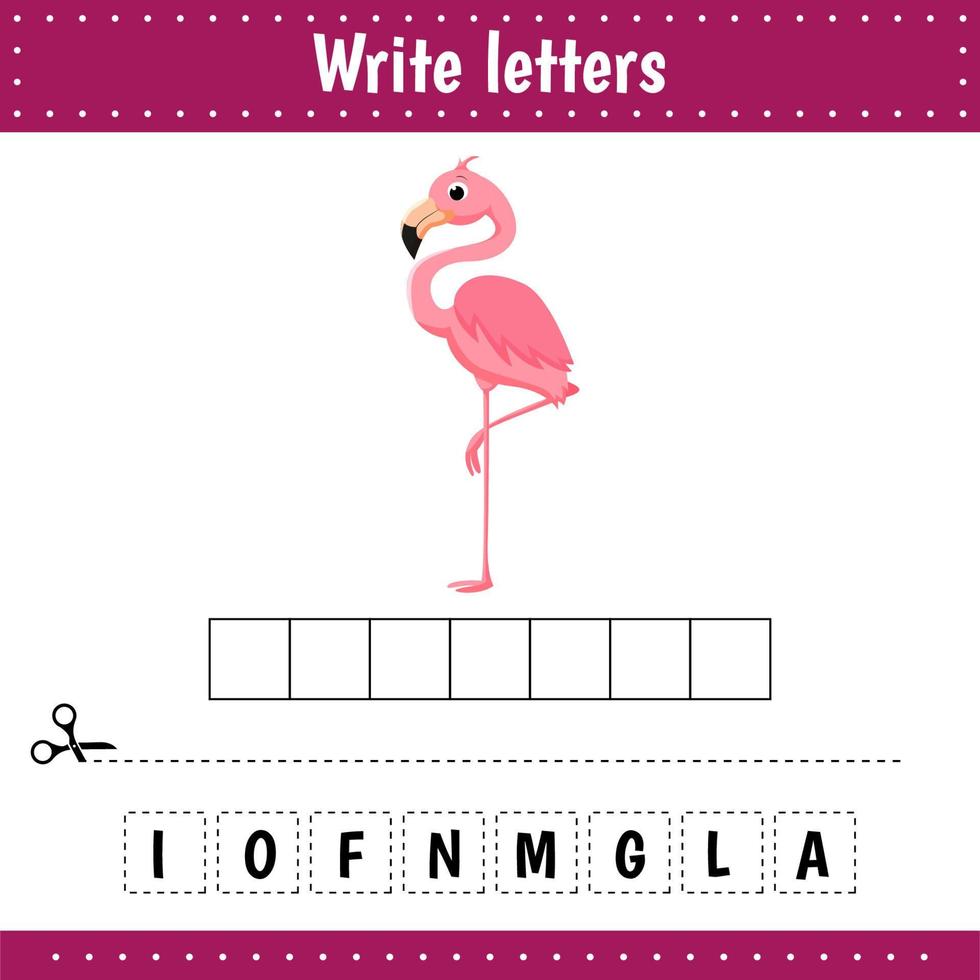 Educational game for kids. Crossword flamingo. Guess the word. Education developing worksheet. Learning game for kids. Activity page. Riddle for preschool kids. vector