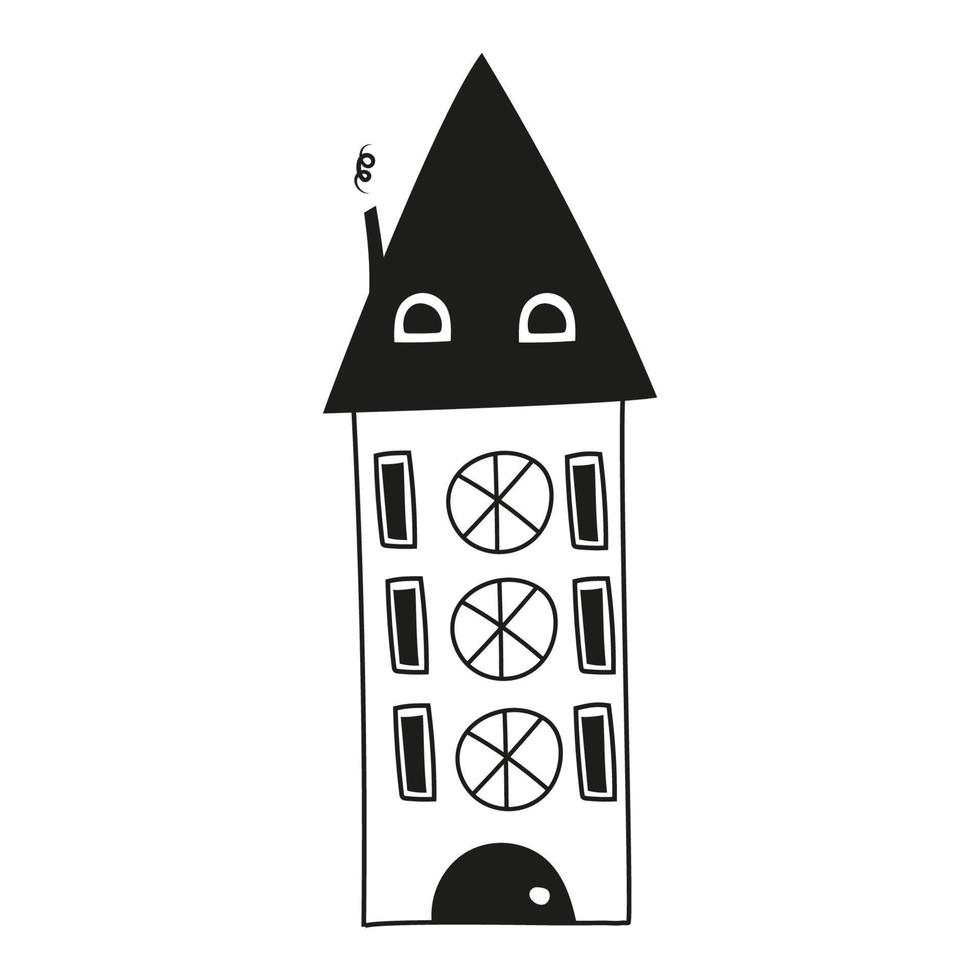 Hand drawn doodle house. Vector illustration. Doodle home icon in black and white.