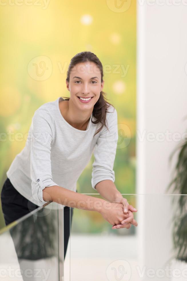 portrait of a young beautiful woman at home photo