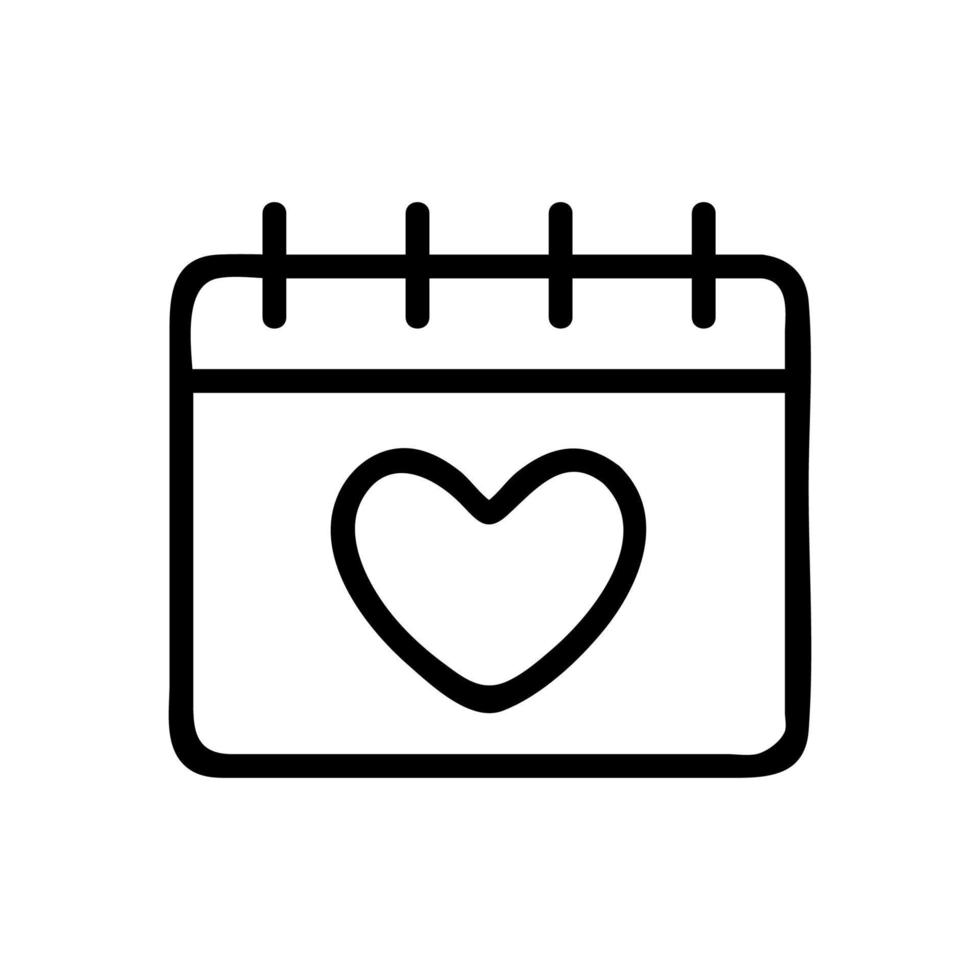 calendario, vector de icono de corazón. ilustración de símbolo de contorno aislado