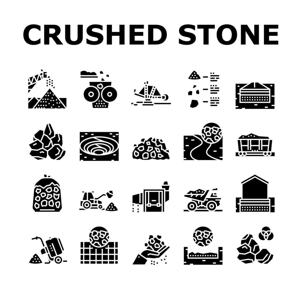 Crushed Stone Mining Collection Icons Set Vector