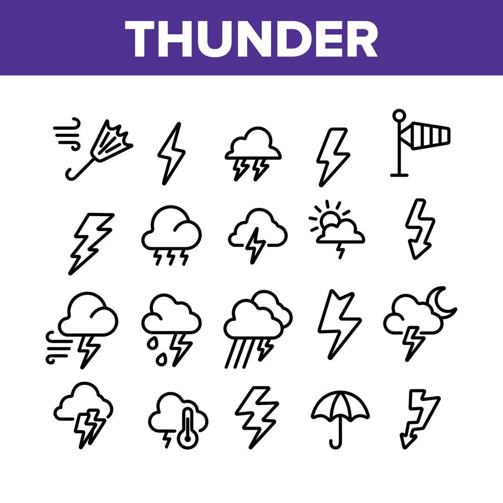 Thunder And Lightning Collection Icons Set Vector