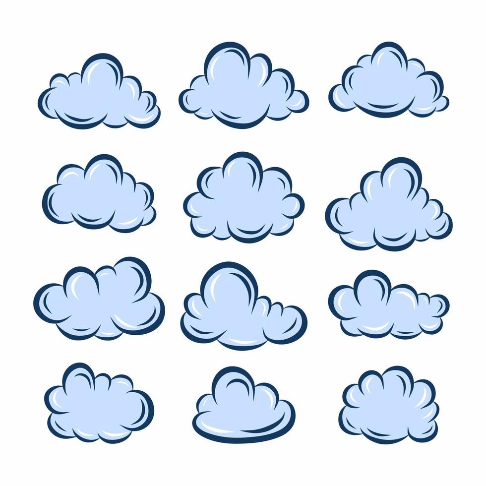 colección de elementos de icono de doodle dibujado a mano en la nube vector