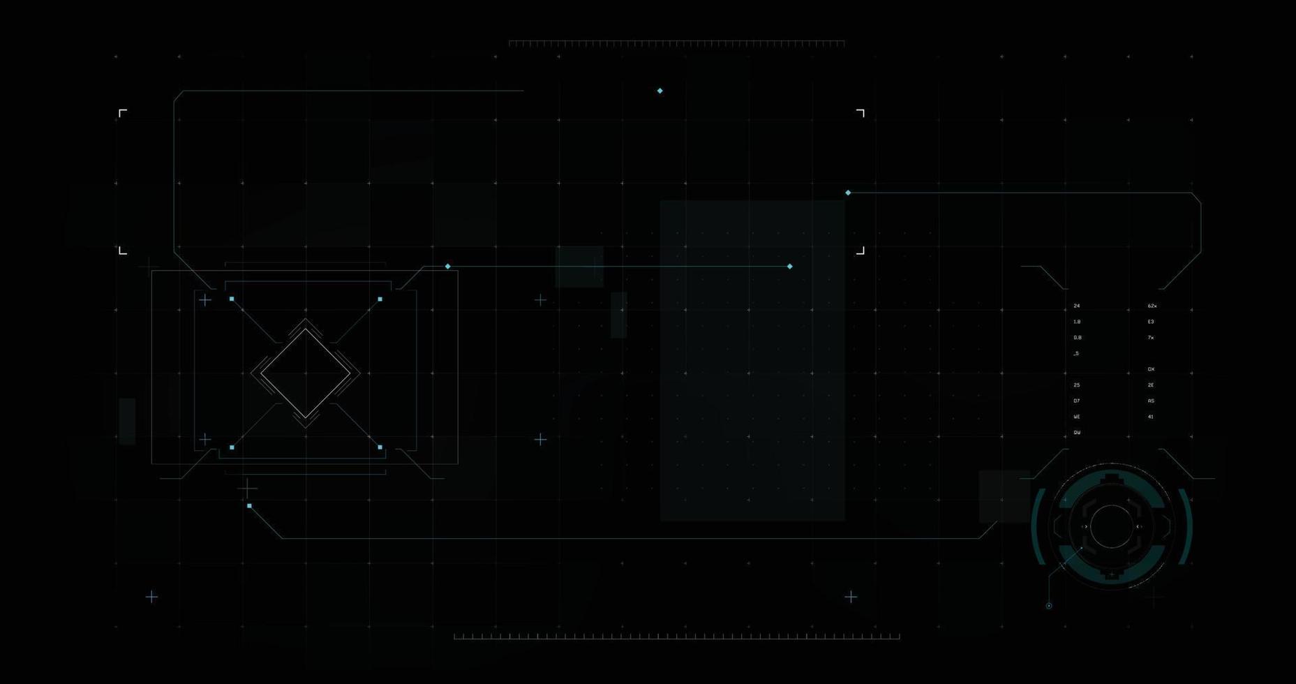 Abstract background for Futuristic video overlay user interface design element text box scale and bar, cyber and technology concept against dark background widescreen ratio vector illustration