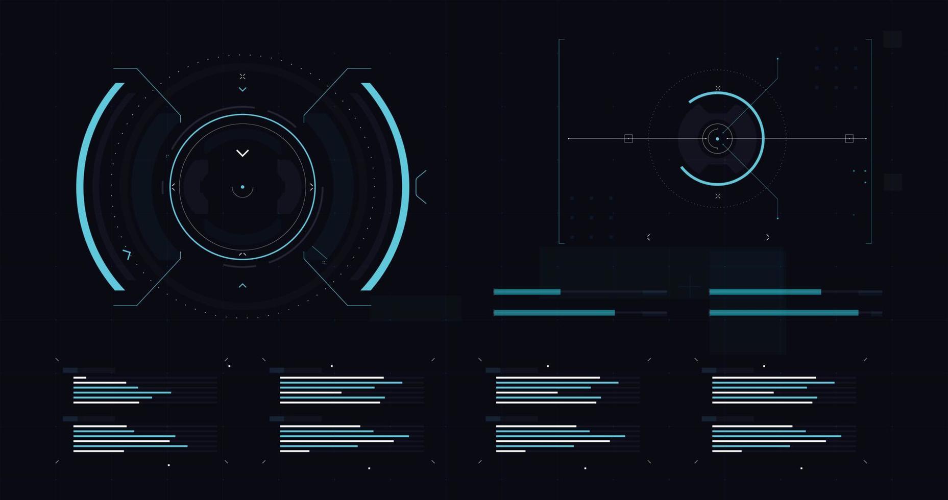 plantilla de hud fui para pantalla ancha sin texto, elementos de diseño futurista. elementos de enfoque hud. diseño de ciencia ficción. colección fui, vista de colimador militar, conjunto de vector hud