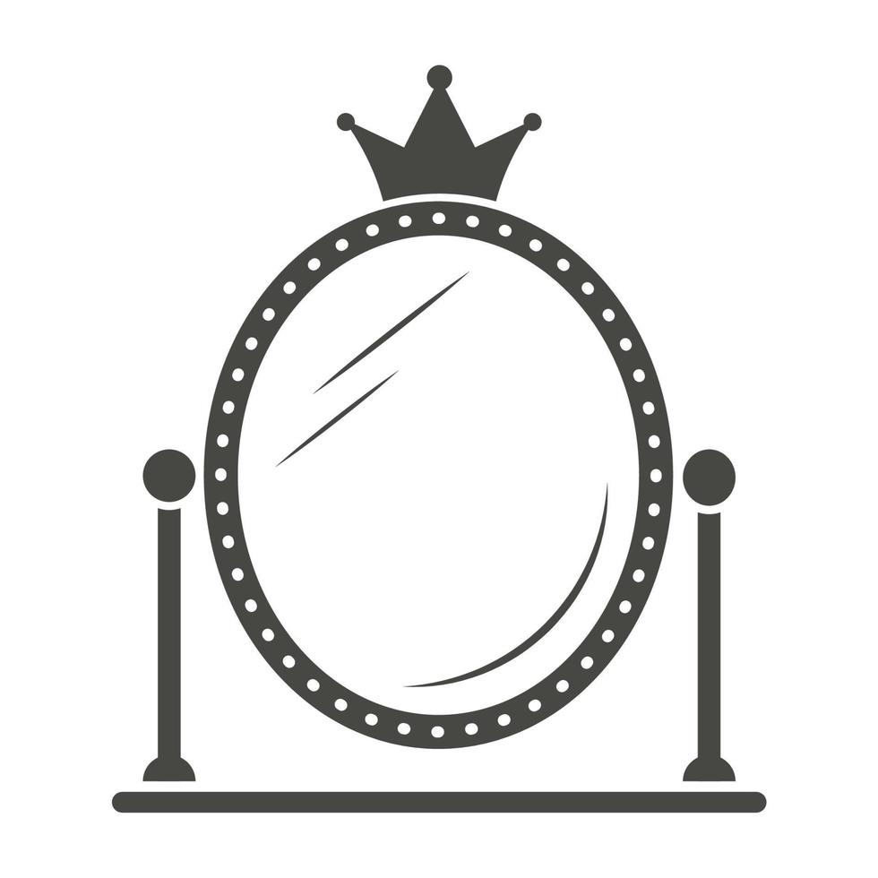 espejo de mesa de princesa vintage en estilo real sobre fondo blanco. diseño de marco retro con corona para cumpleaños y fiesta de niña. silueta vectorial. vector