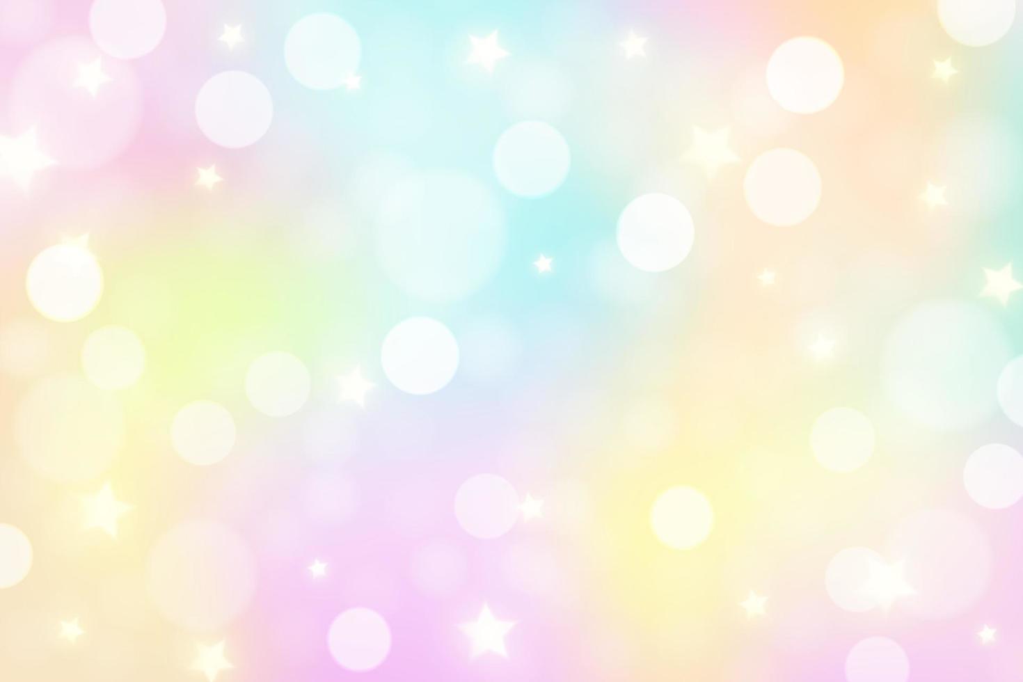 Rainbow unicorn background. Pastel gradient color sky with glitter. Magic galaxy space and stars. Vector abstract pattern.