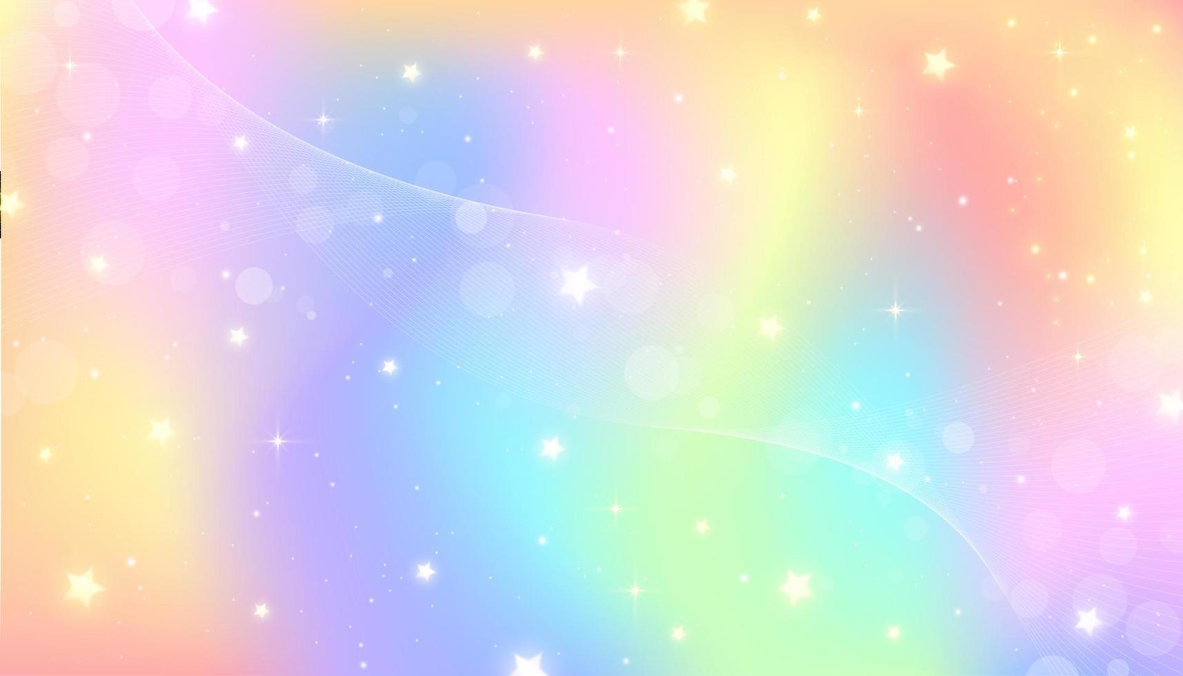 ilustración de acuarela de fantasía con cielo pastel de arco iris con estrellas. telón de fondo cósmico de unicornio abstracto. ilustración de vector de niña de dibujos animados.