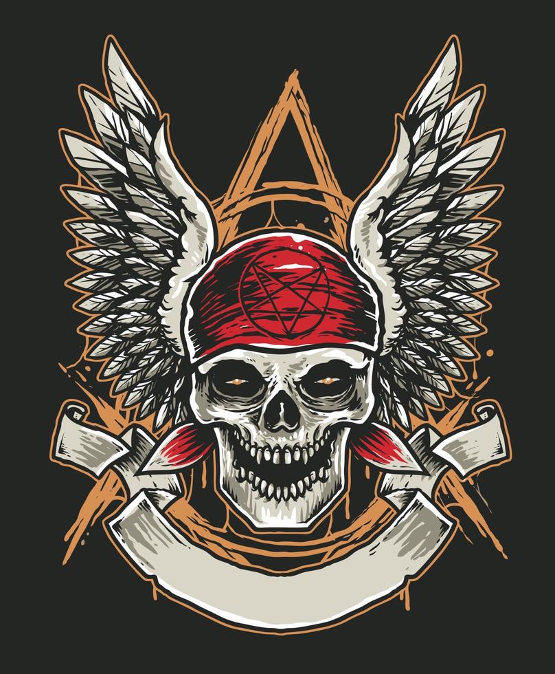Pirate assassin skull wings vintage style illustration vector