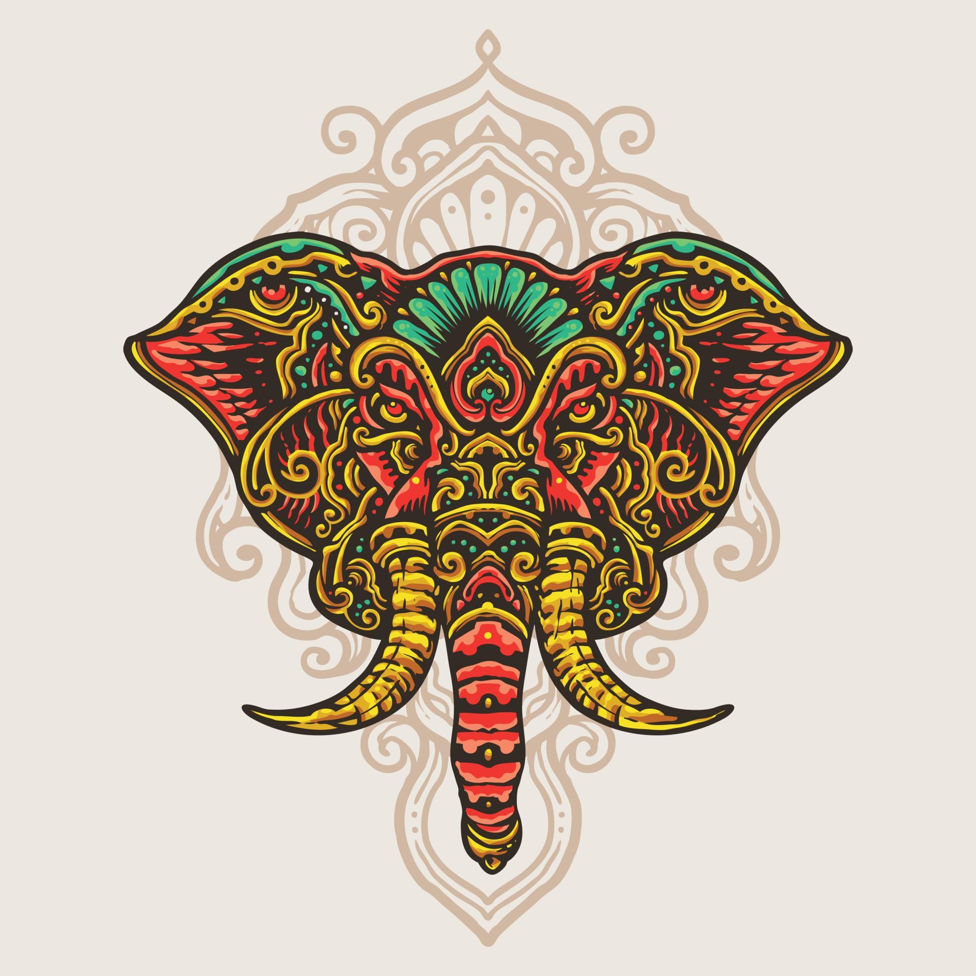 Поздравительная открытка с головой слона на фоне мандалы