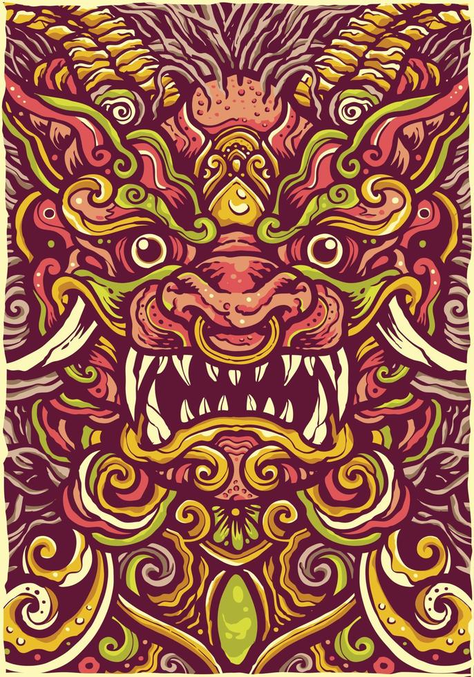 la ilustración de mandala colorido león chino vector