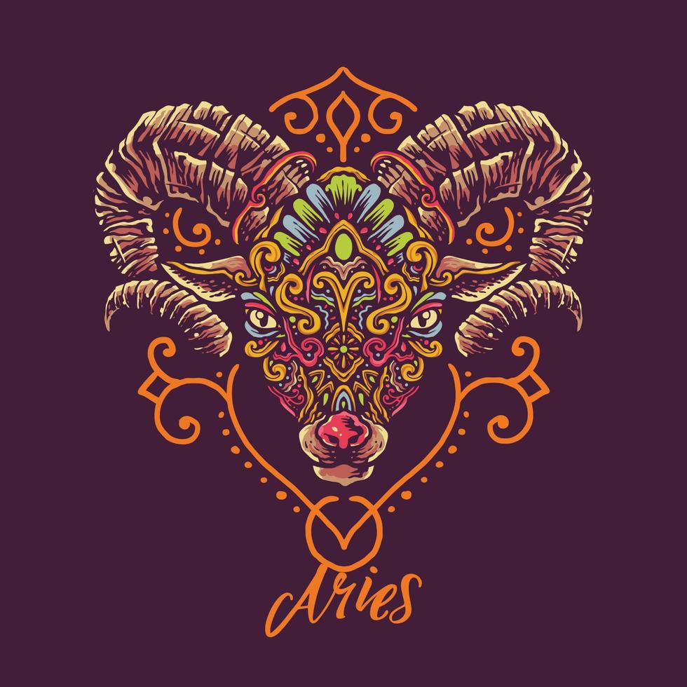 Aries zodiac mandala style illustration vector