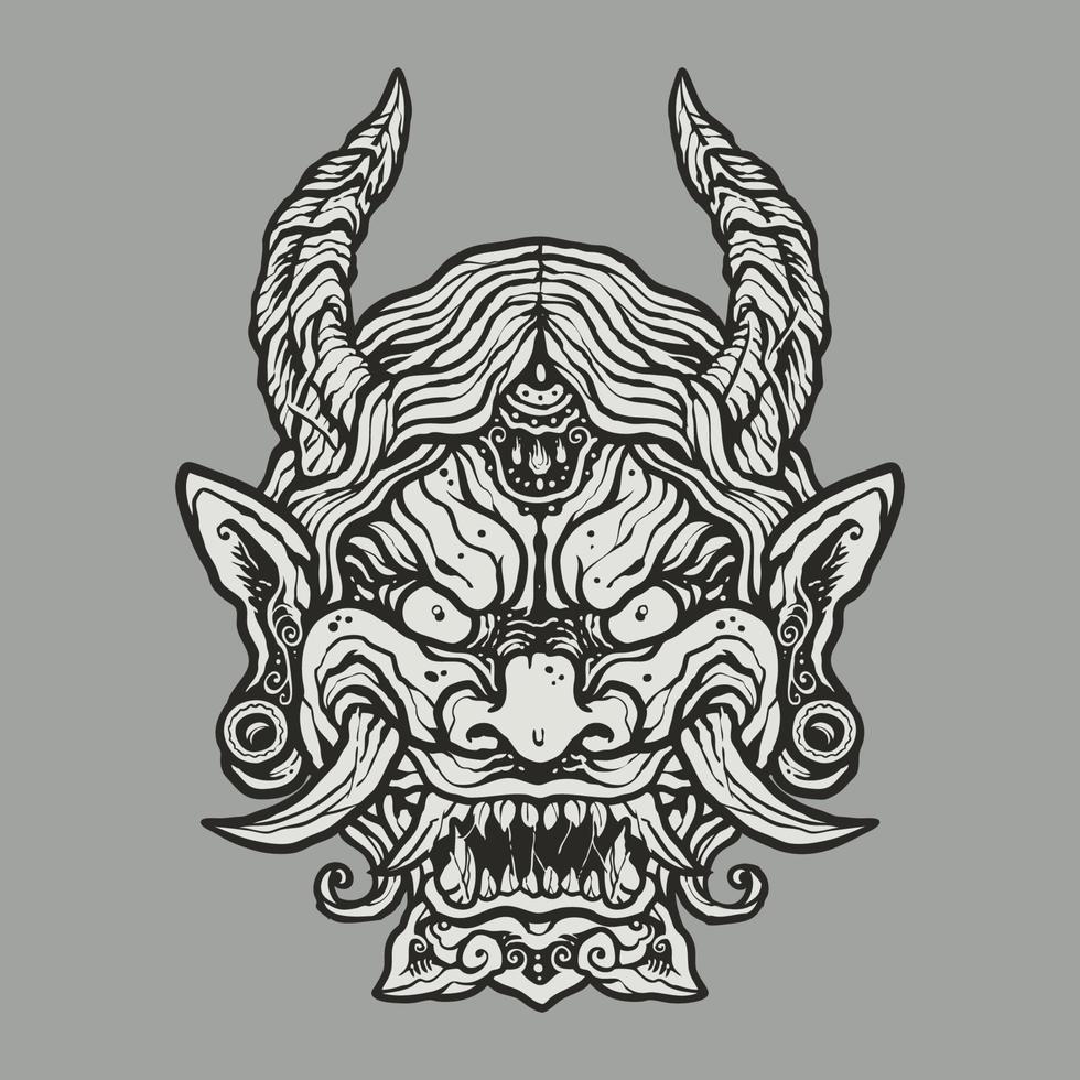 The black and white oni mask japanese demon illustration vector