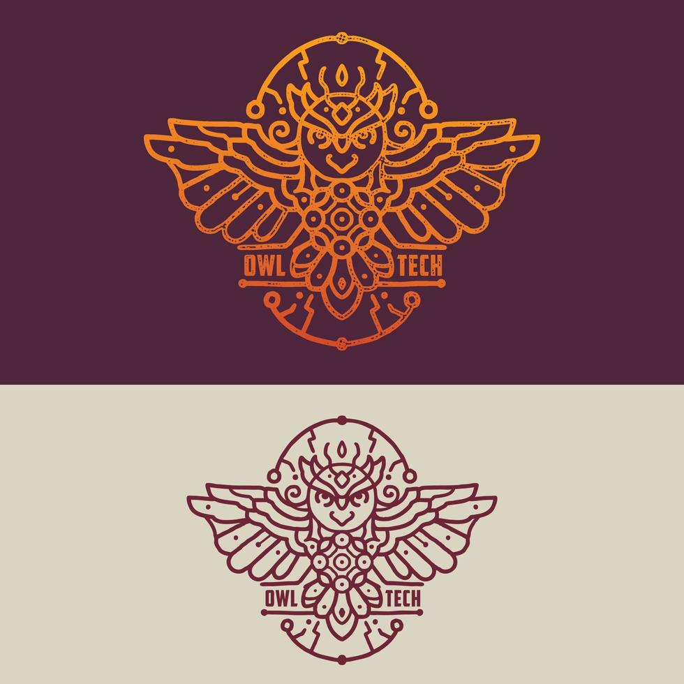 The owl badge monoline illustration vector