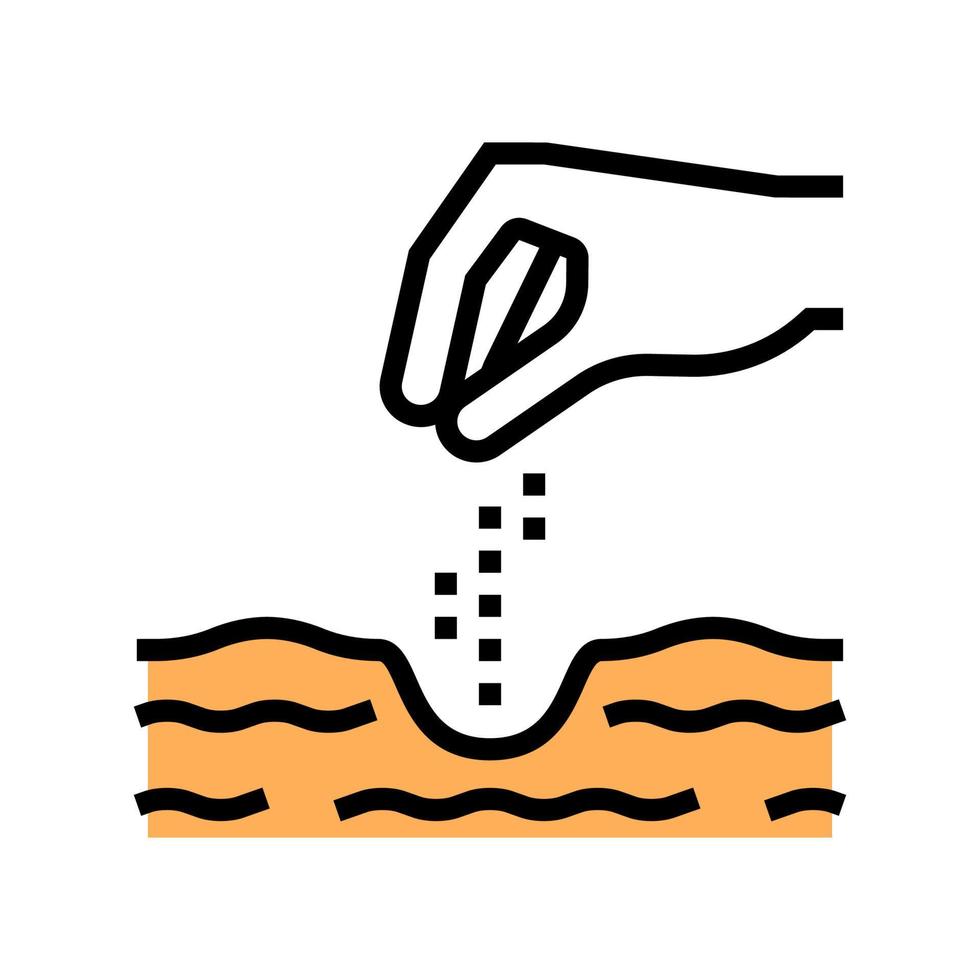 hand sowing seeds in ground color icon vector illustration