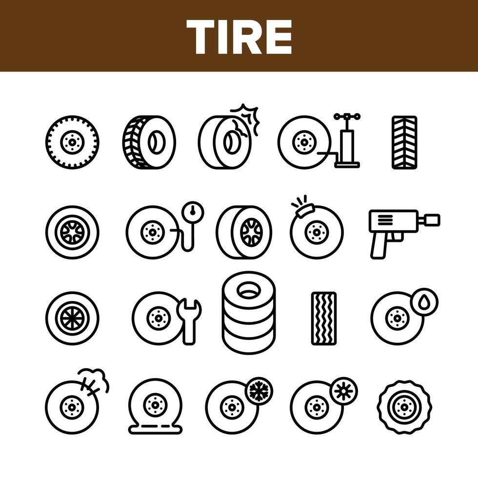 Tire Wheel Collection Elements Icons Set Vector