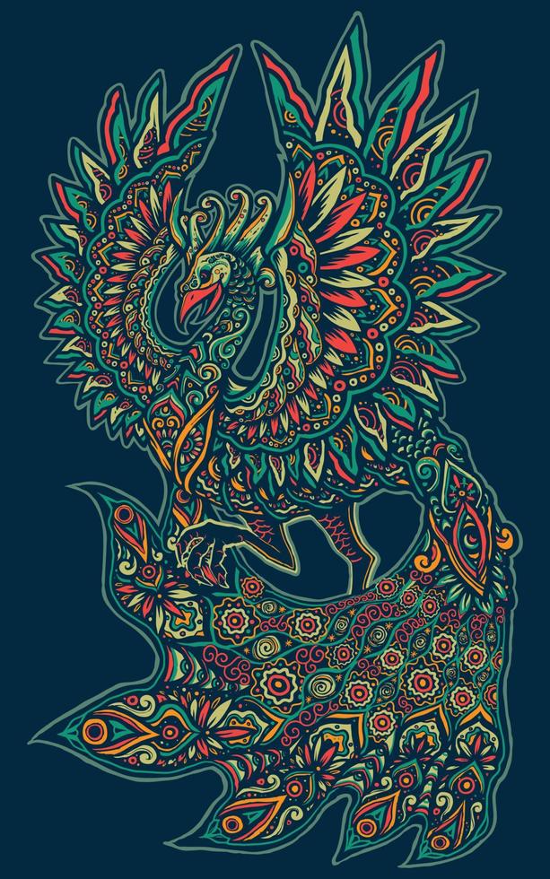colorido pavo real phoenix mandala ilustración vector