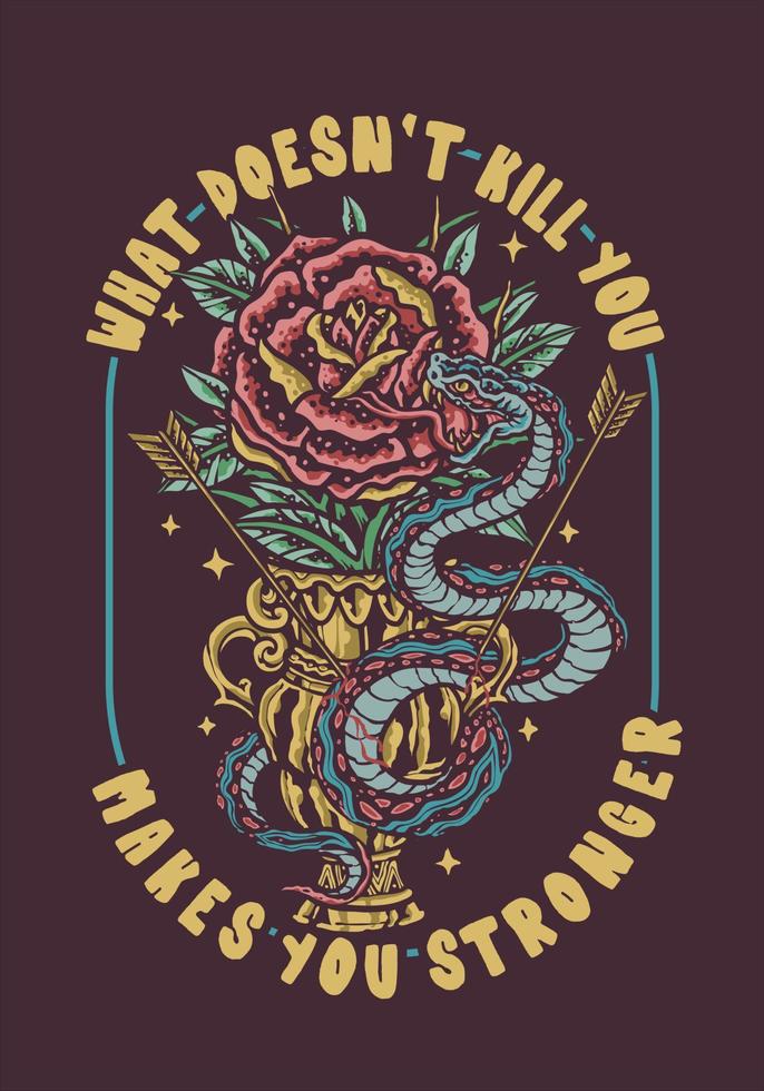 The snake and roses vintage tattoo style illustration vector