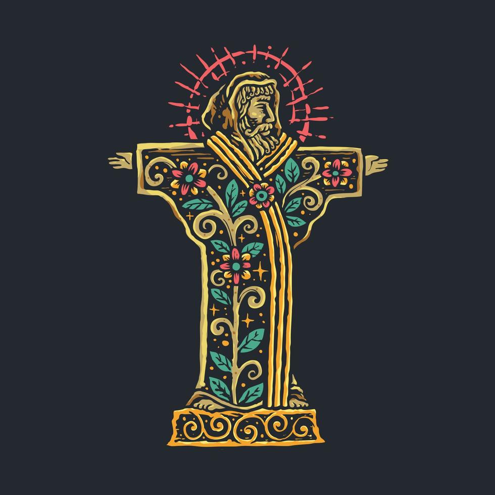 Saint francis spiritual vintage style illustration vector