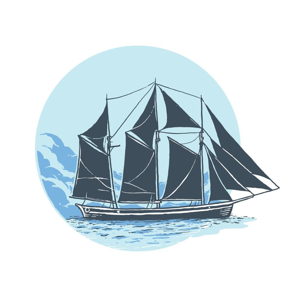 The sailboat logo with a vintage style illustration vector