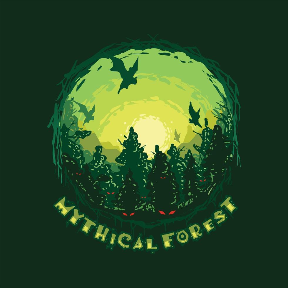 la ilustración de estilo de dibujos animados de bosque mítico vector