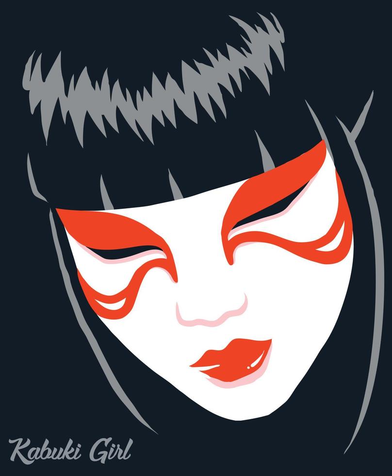 Kabuki girl face vintage japanese illustration vector