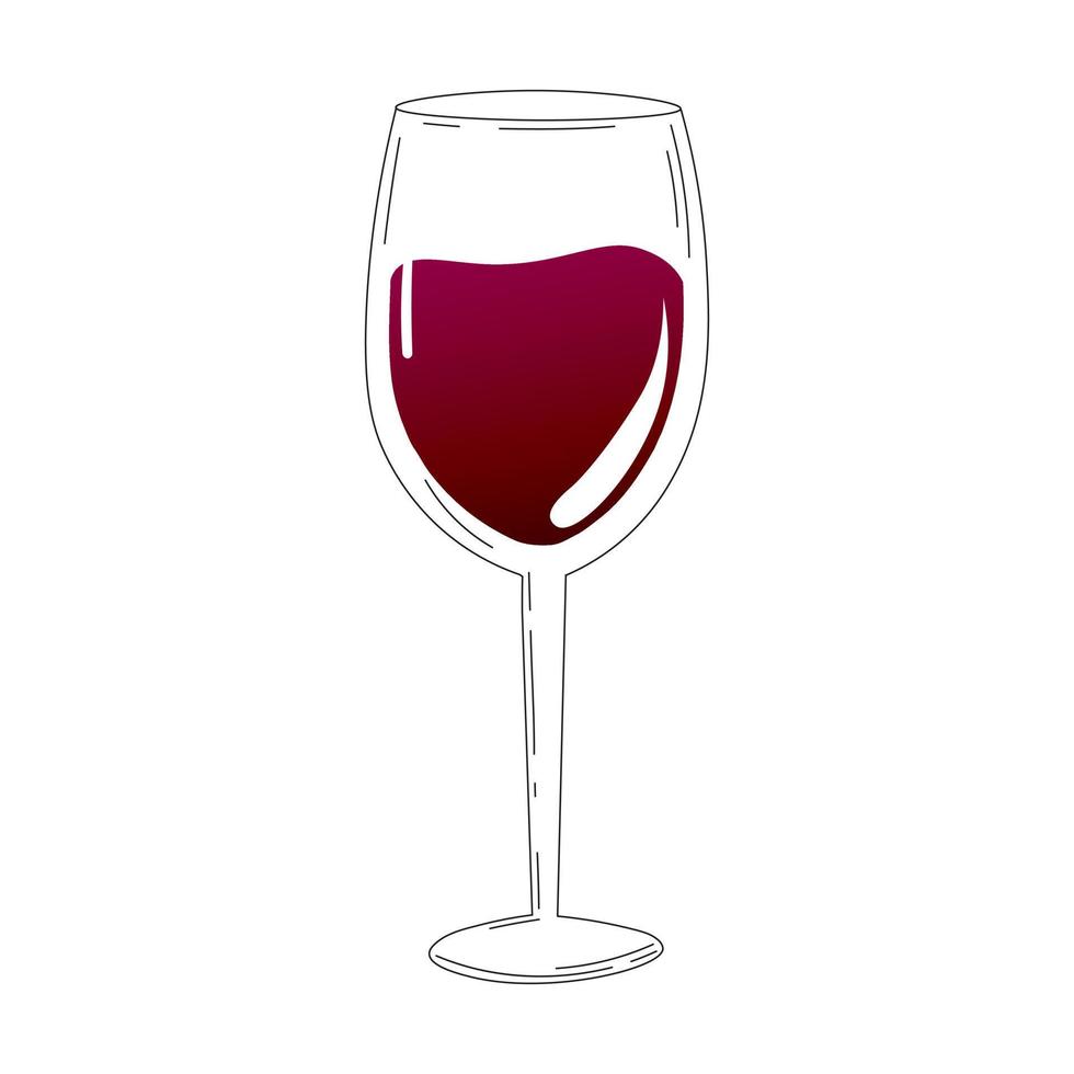 copa de vino con vino tinto en estilo blanco y negro sobre fondo blanco para logotipo o impresión, bebida alcohólica para diseño de menú en estilo de dibujos animados vector