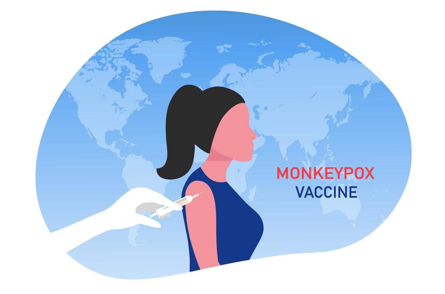 Monkeypox vaccine concept. Doctor injecting Monkeypox vaccine to people worldwide vector illustration