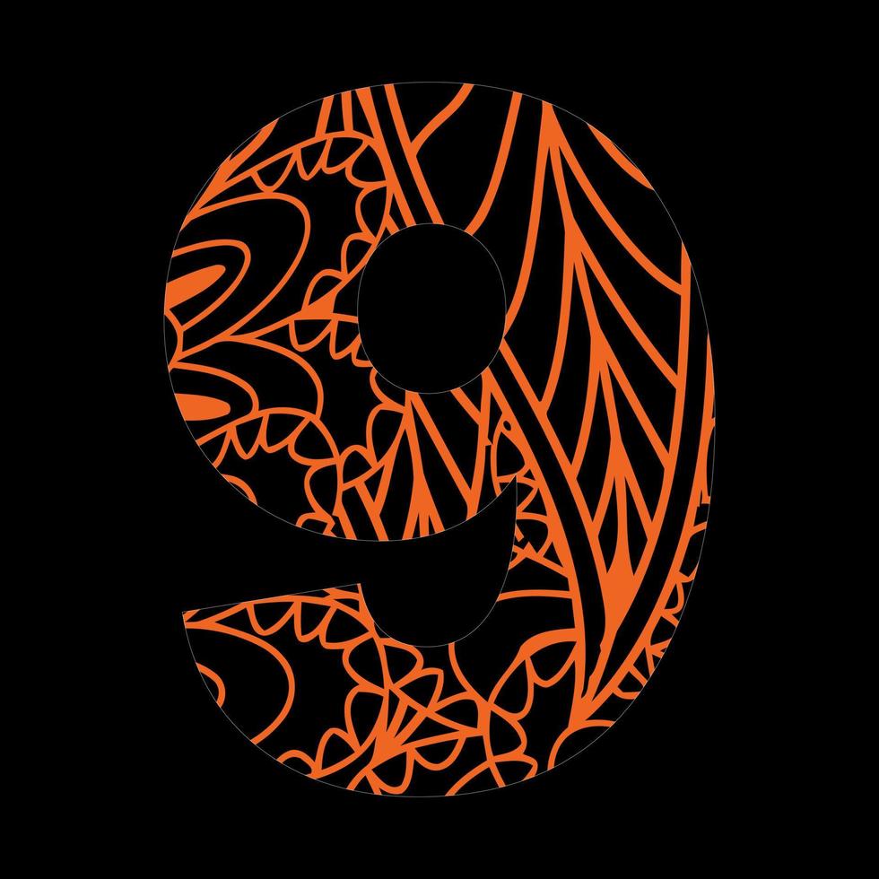 Colorful Number Coloring Page for Adult Ornamental Font Coloring Book for Kids Activity Learning vector