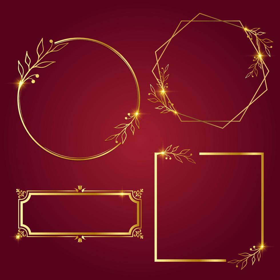 Collection of golden frame floral vector