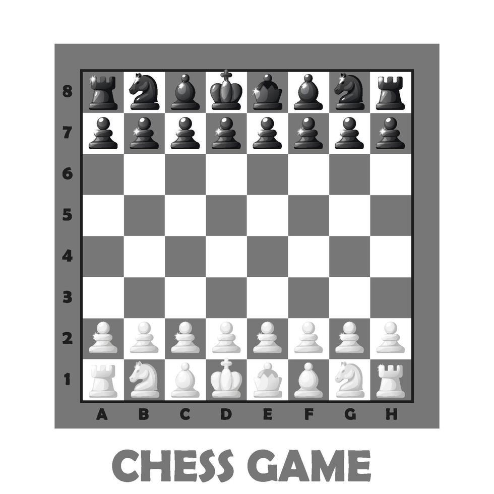 Chess board and set chess figures for 2D game UI. vector