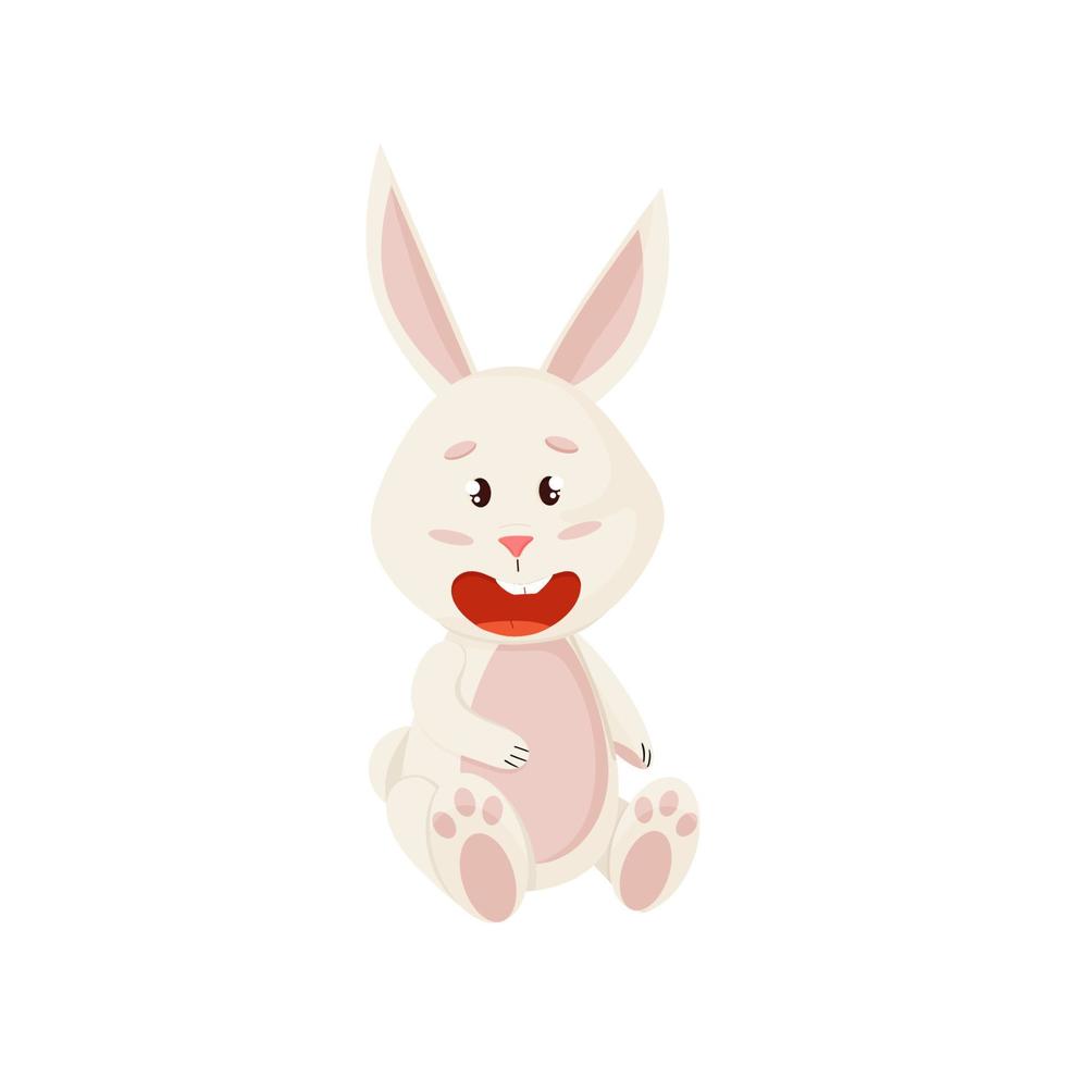 Bunny Character. Sitting and Laughing Funny, Happy Easter Cartoon Rabbit vector