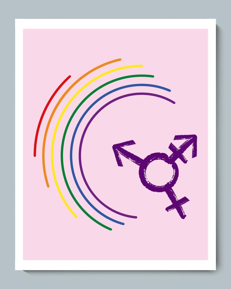 Rainbow Semicircle with Gender Freehand Texture LGBT Symbol. vector