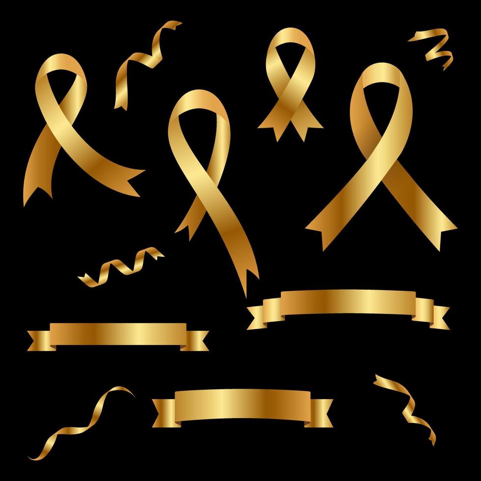 Collection of shiny gold ribbons and tag vector