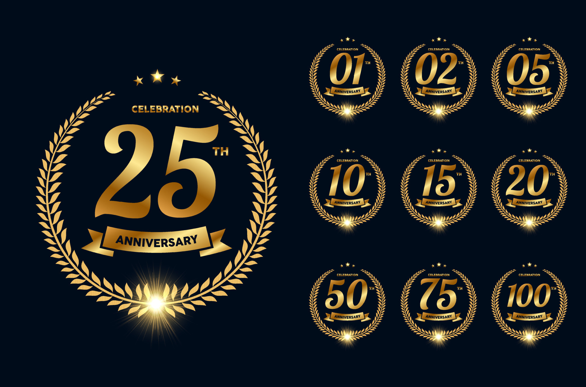 Elegant collection of golden anniversary background template vector  10407852 Vector Art at Vecteezy