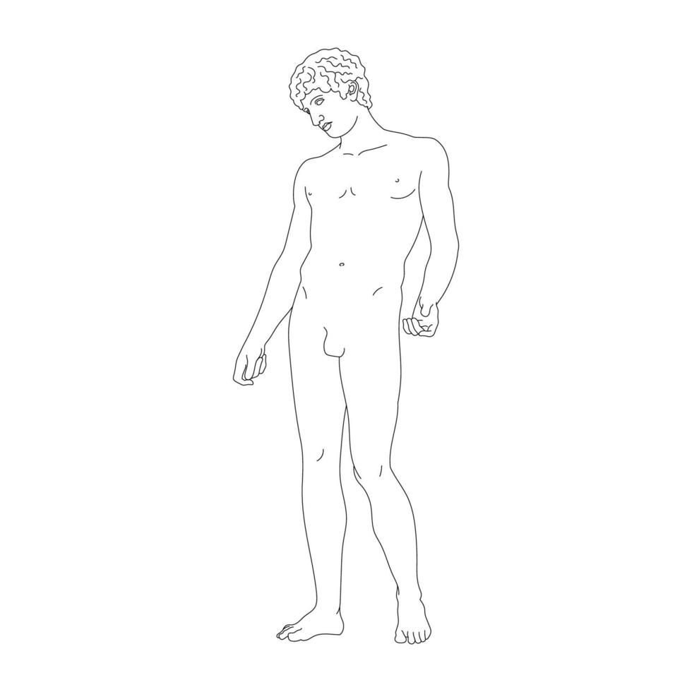 arte lineal escultura griega de cuerpo entero de un hombre. estatuas estéticas vector