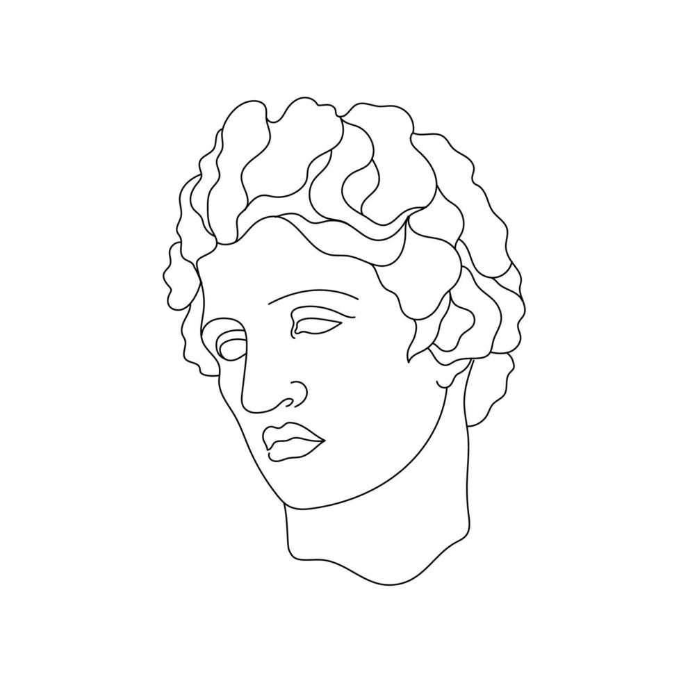 Line Art Greek Sculpture of Beautiful Man. Aesthetic statues vector