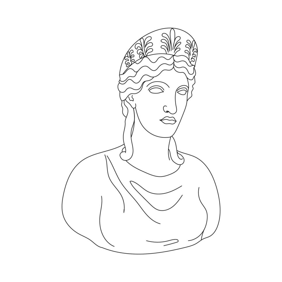 Line Art Greek Sculpture of Beautiful Woman. Aesthetic statues vector