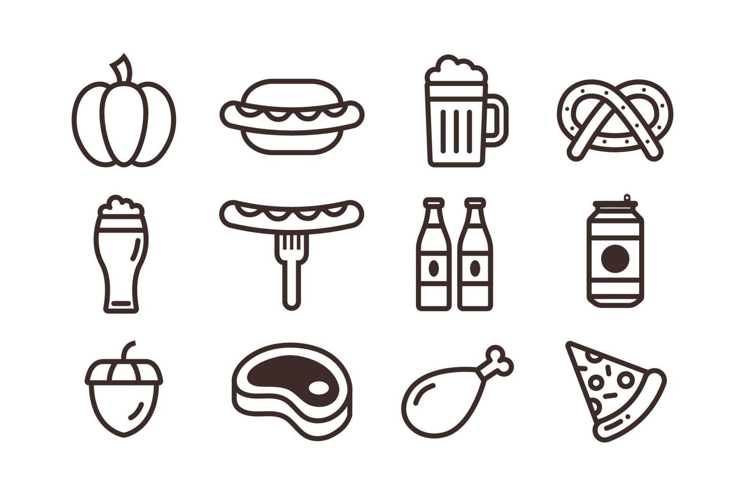 conjunto de colección de iconos de alimentos y bebidas de octoberfest vector