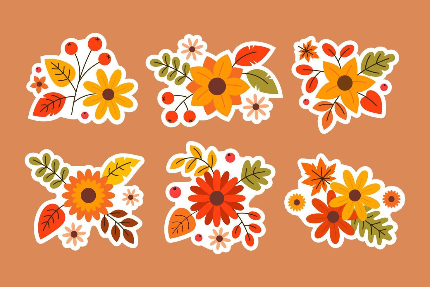 Autumn Fall Floral Stickers Collection Set vector