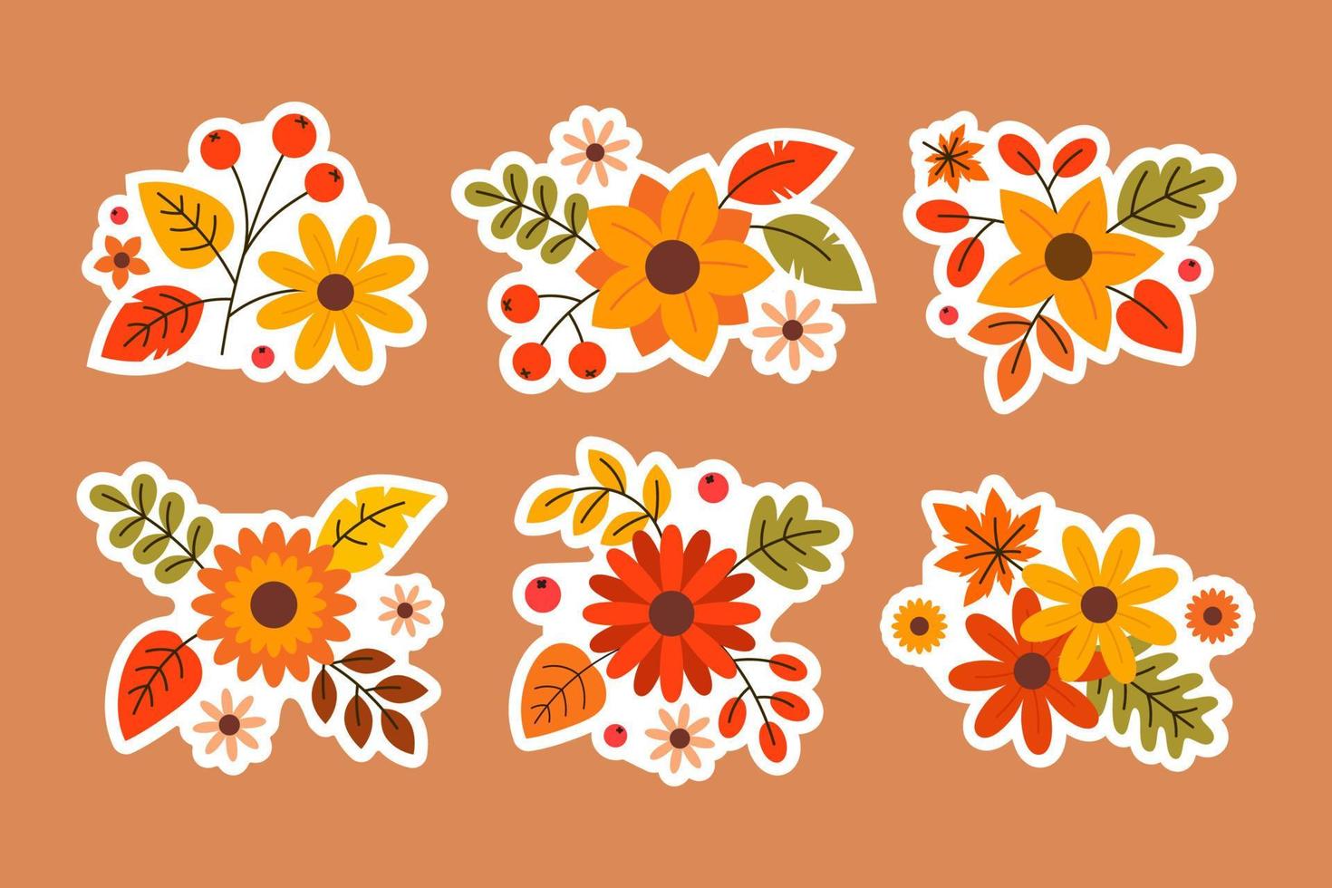 conjunto de colección de pegatinas florales otoño otoño vector