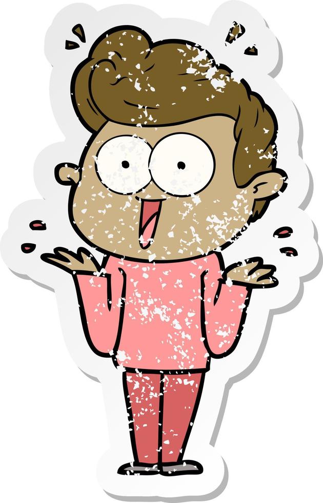 distressed sticker of a cartoon man shrugging vector