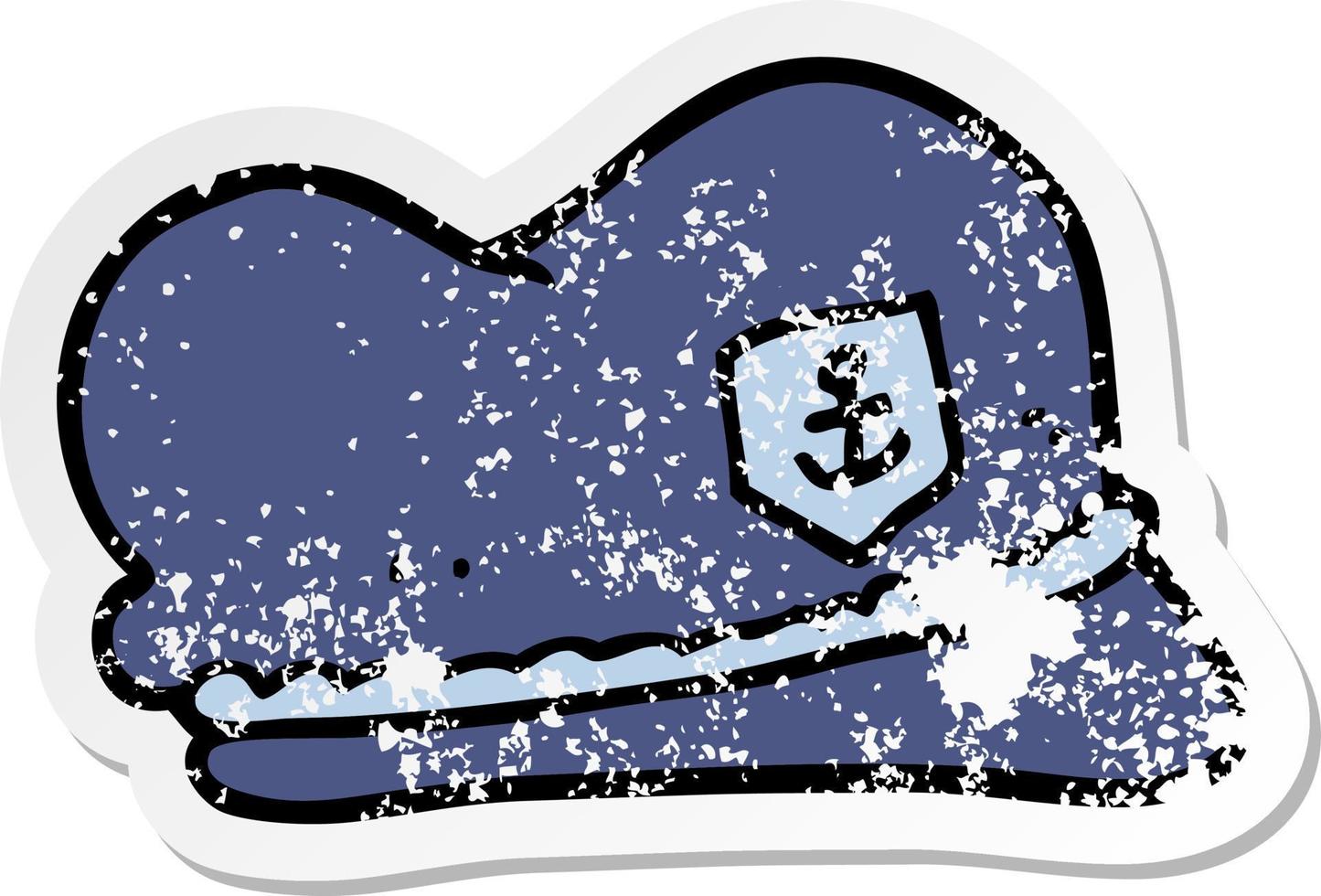 distressed sticker of a cartoon sailor hat vector