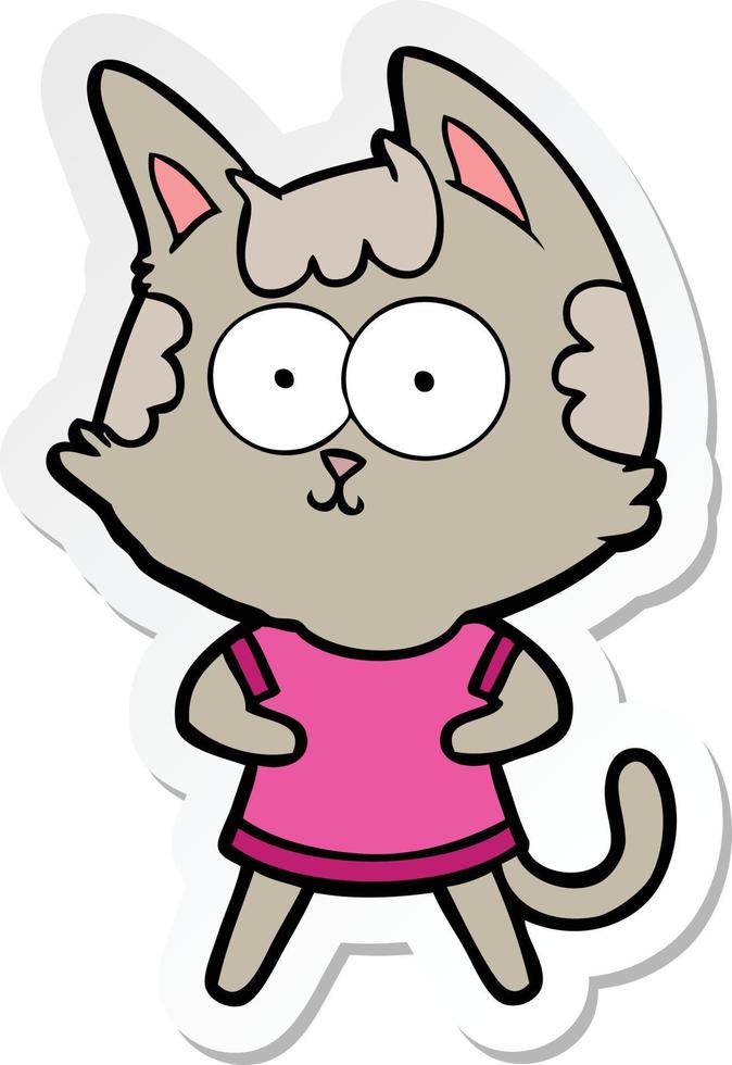 sticker of a happy cartoon cat vector