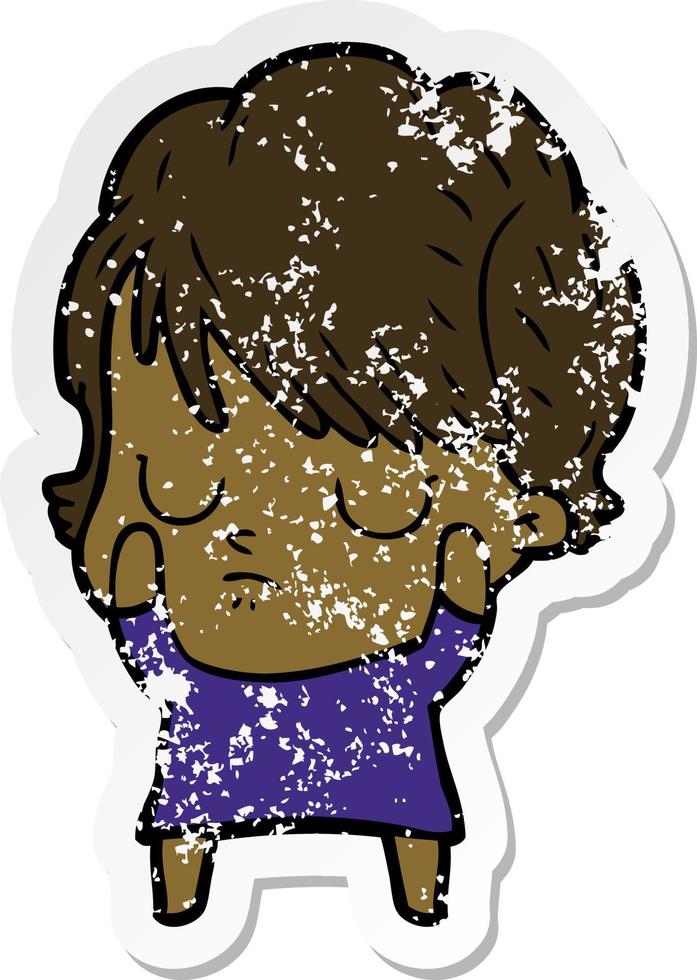 distressed sticker of a cartoon woman vector