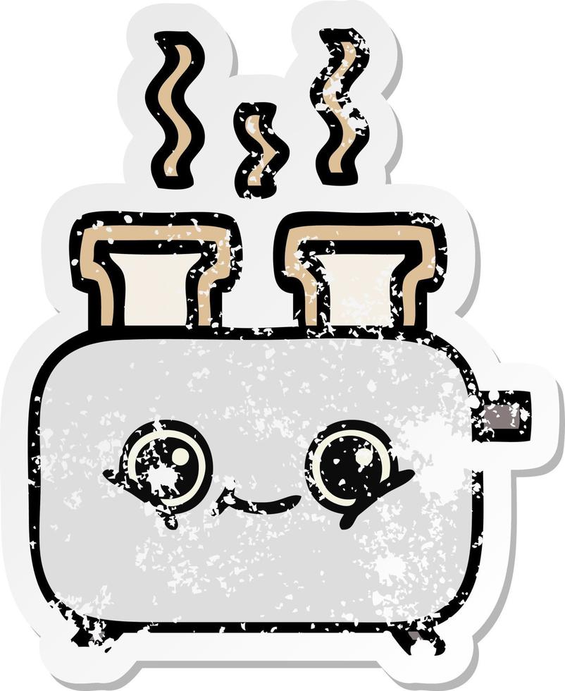 distressed sticker of a cute cartoon of a toaster vector